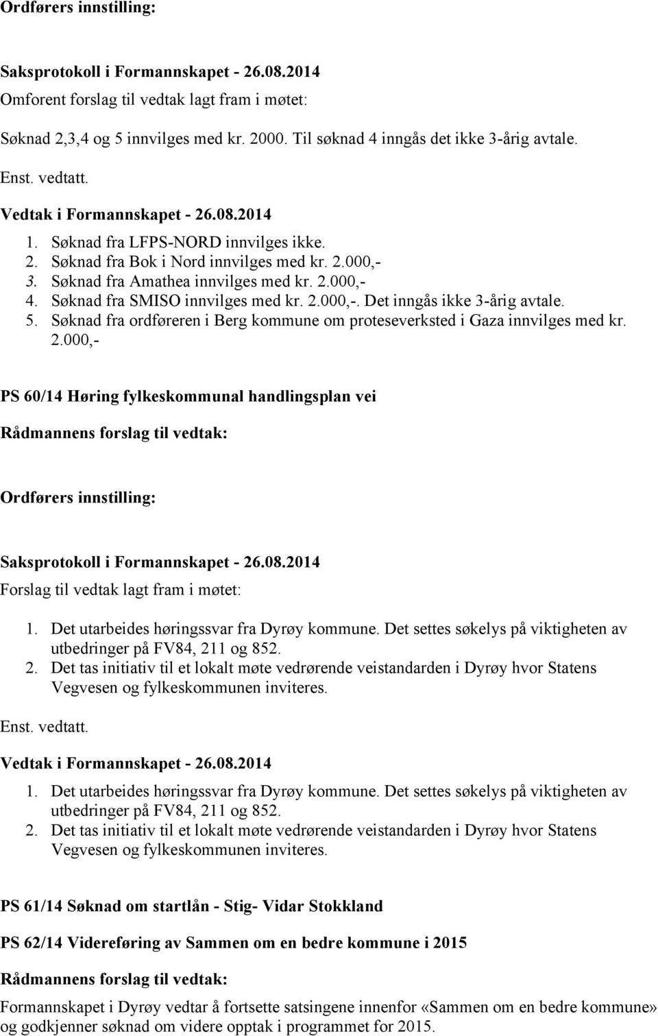 5. Søknad fra ordføreren i Berg kommune om proteseverksted i Gaza innvilges med kr. 2.