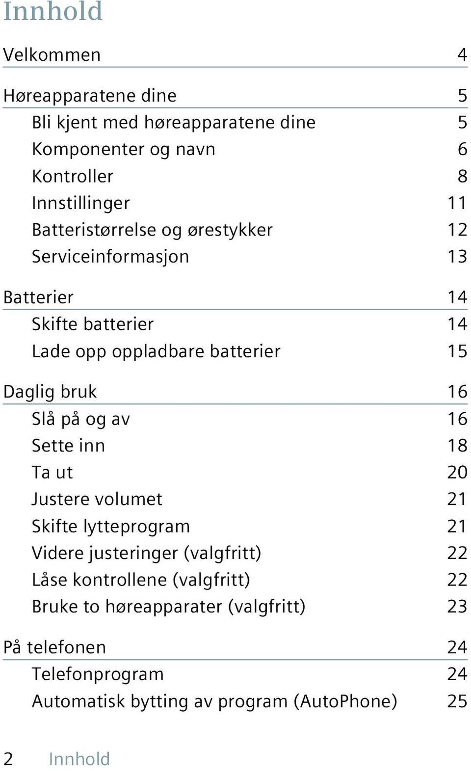 16 Slå på og av 16 Sette inn 18 Ta ut 20 Justere volumet 21 Skifte lytteprogram 21 Videre justeringer (valgfritt) 22 Låse kontrollene