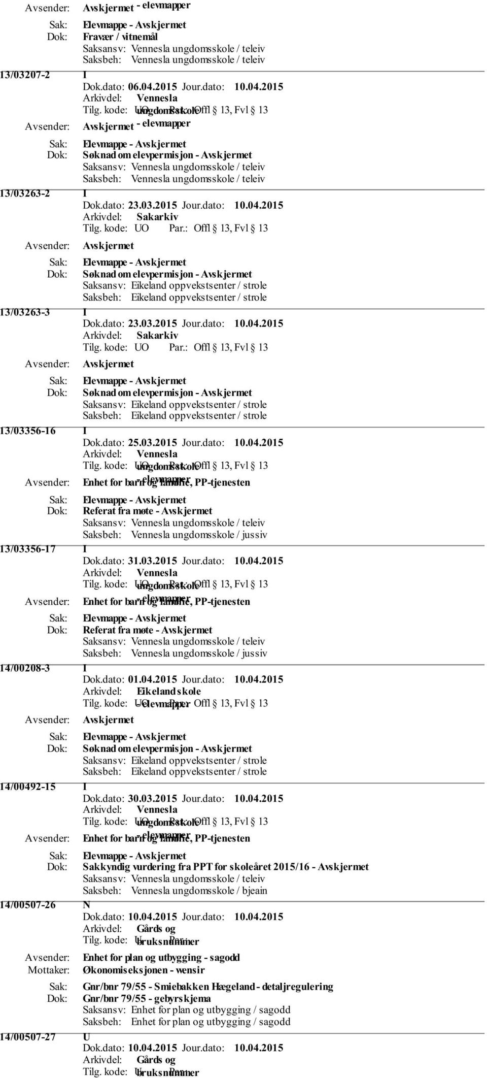 : Offl 13, Fvl 13 Søknad om elevpermisjon - Saksansv: Eikeland oppvekstsenter / strole Saksbeh: Eikeland oppvekstsenter / strole 13/03263-3 I Dok.