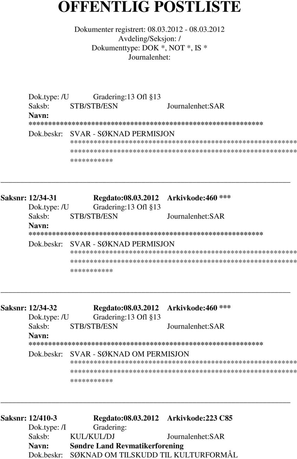 03.2012 Arkivkode:460 *** 13 Ofl 13 Dok.