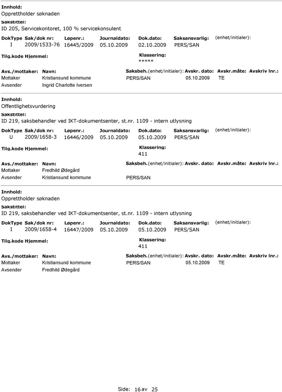 /mottaker: Navn: Saksbeh. Avskr. dato: Avskr.måte: Avskriv lnr.: Fredhild Ødegård Opprettholder søknaden D 219, saksbehandler ved KT-dokumentsenter, st.nr. 1109 - intern utlysning 2009/1658-4 16447/2009 411 Avs.