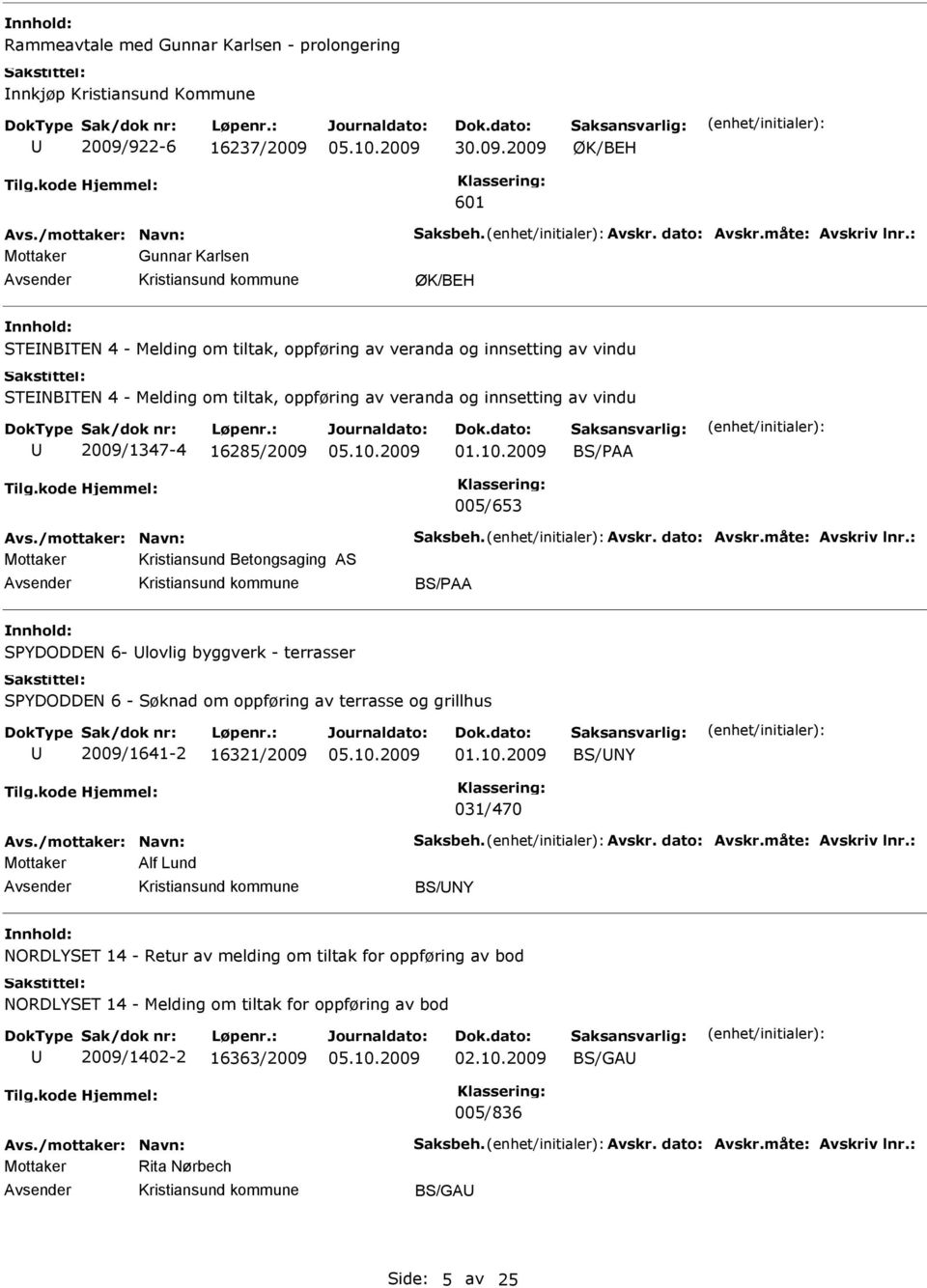 2009 BS/PAA 005/653 Avs./mottaker: Navn: Saksbeh. Avskr. dato: Avskr.måte: Avskriv lnr.