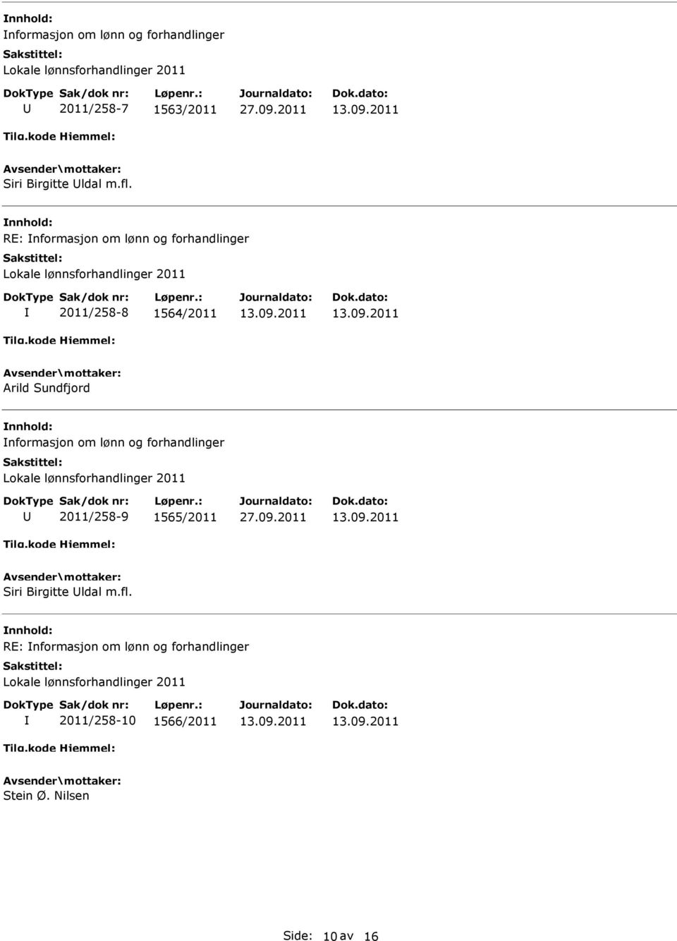 nformasjon om lønn og forhandlinger 2011/258-9 1565/2011 Siri Birgitte ldal m.fl.