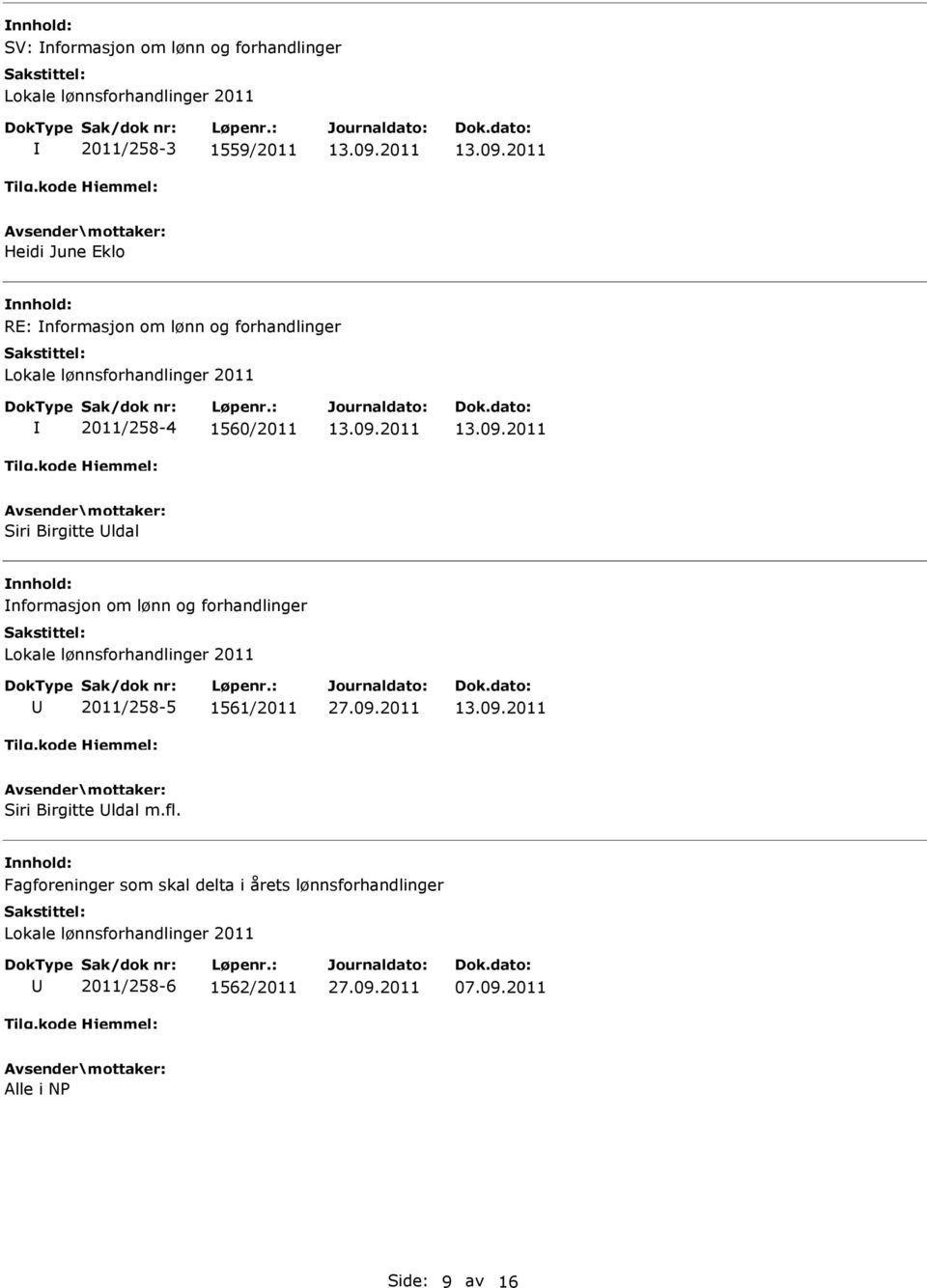 om lønn og forhandlinger 2011/258-5 1561/2011 Siri Birgitte ldal m.fl.