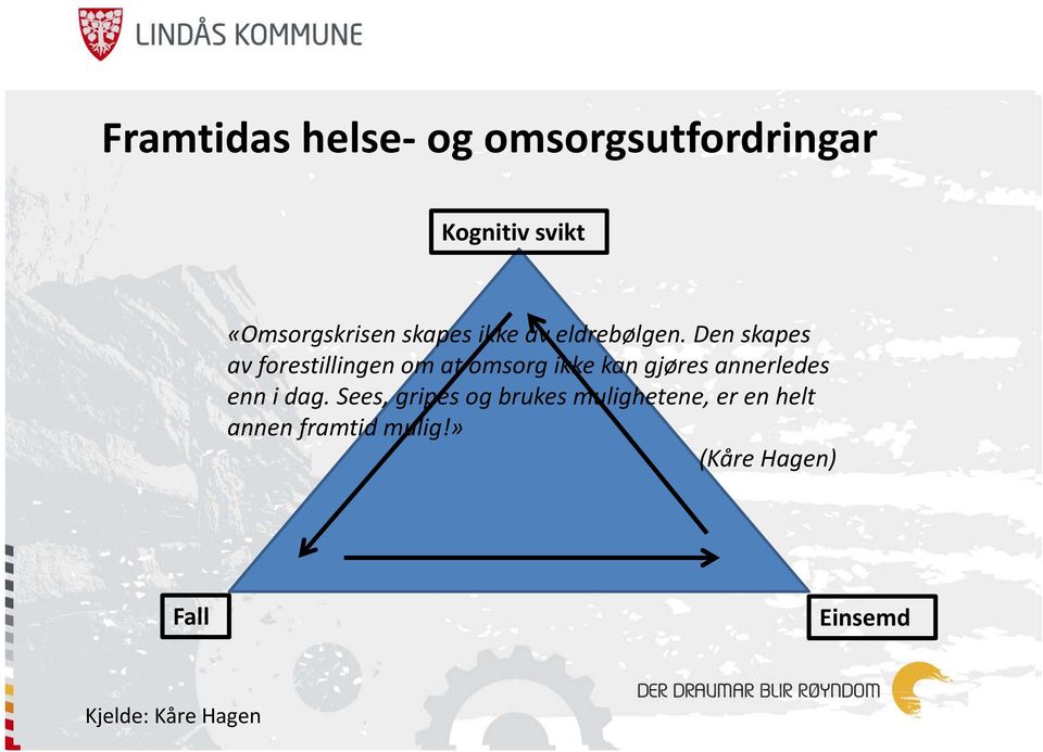 Den skapes av forestillingen om at omsorg ikke kan gjøres annerledes enn