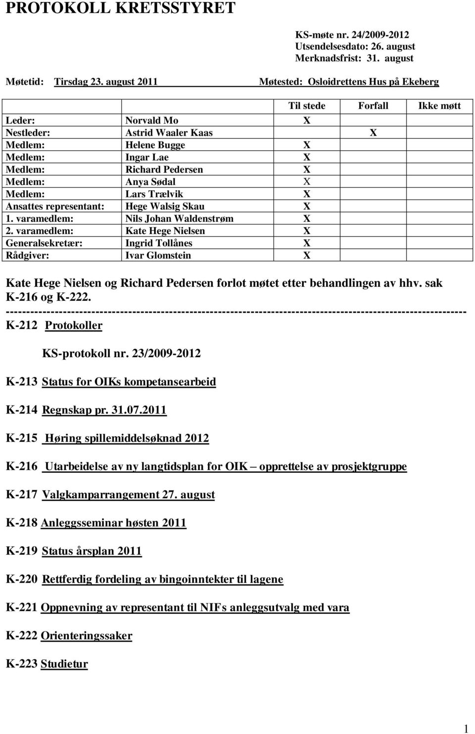 X Medlem: Anya Sødal X Medlem: Lars Trælvik X Ansattes representant: Hege Walsig Skau X 1. varamedlem: Nils Johan Waldenstrøm X 2.