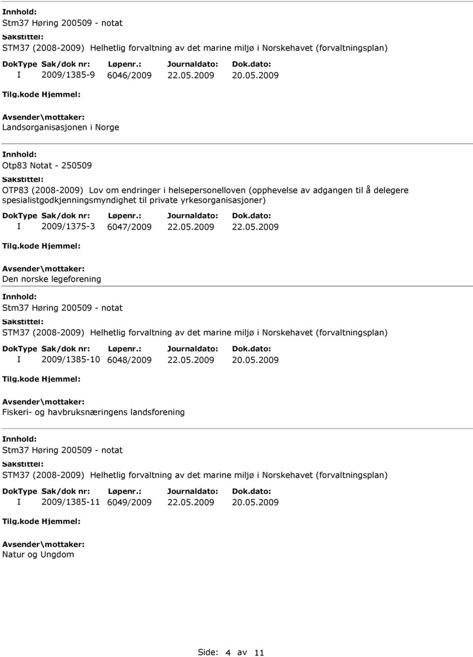 spesialistgodkjenningsmyndighet til private yrkesorganisasjoner) 2009/1375-3 6047/2009 Den norske
