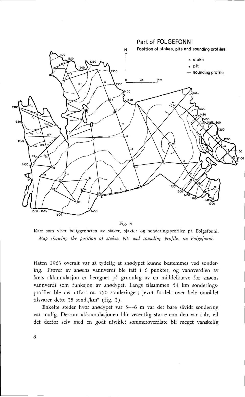 flaten 1963 overalt var så tydelig at snødypet kunne bestemmes ved sondering.