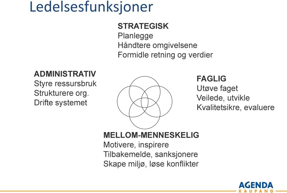 Drifte systemet FAGLIG Utøve faget Veilede, utvikle Kvalitetsikre, evaluere