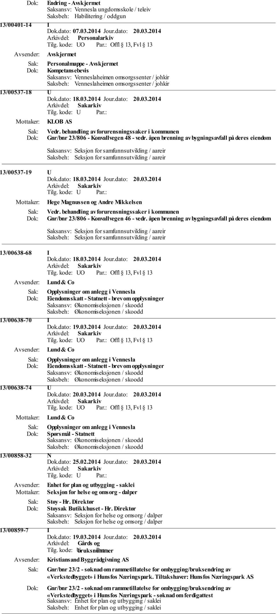 åpen brenning av bygningsavfall på deres eiendom Saksansv: Seksjon for samfunnsutvikling / aareir Saksbeh: Seksjon for samfunnsutvikling / aareir 13/00537-19 Hege Magnussen og Andre Mikkelsen Vedr.