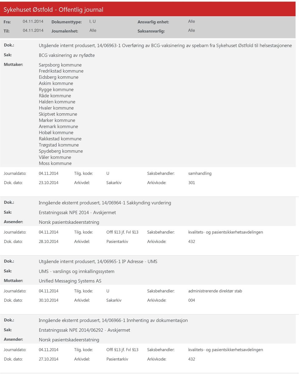 kommune Moss kommune samhandling Dok. dato: 23.10.2014 Arkivdel: Sakarkiv Arkivkode: 301 Inngående eksternt produsert, 14/06964-1 Sakkynding vurdering Erstatningssak NPE 2014 - Avskjermet Dok.