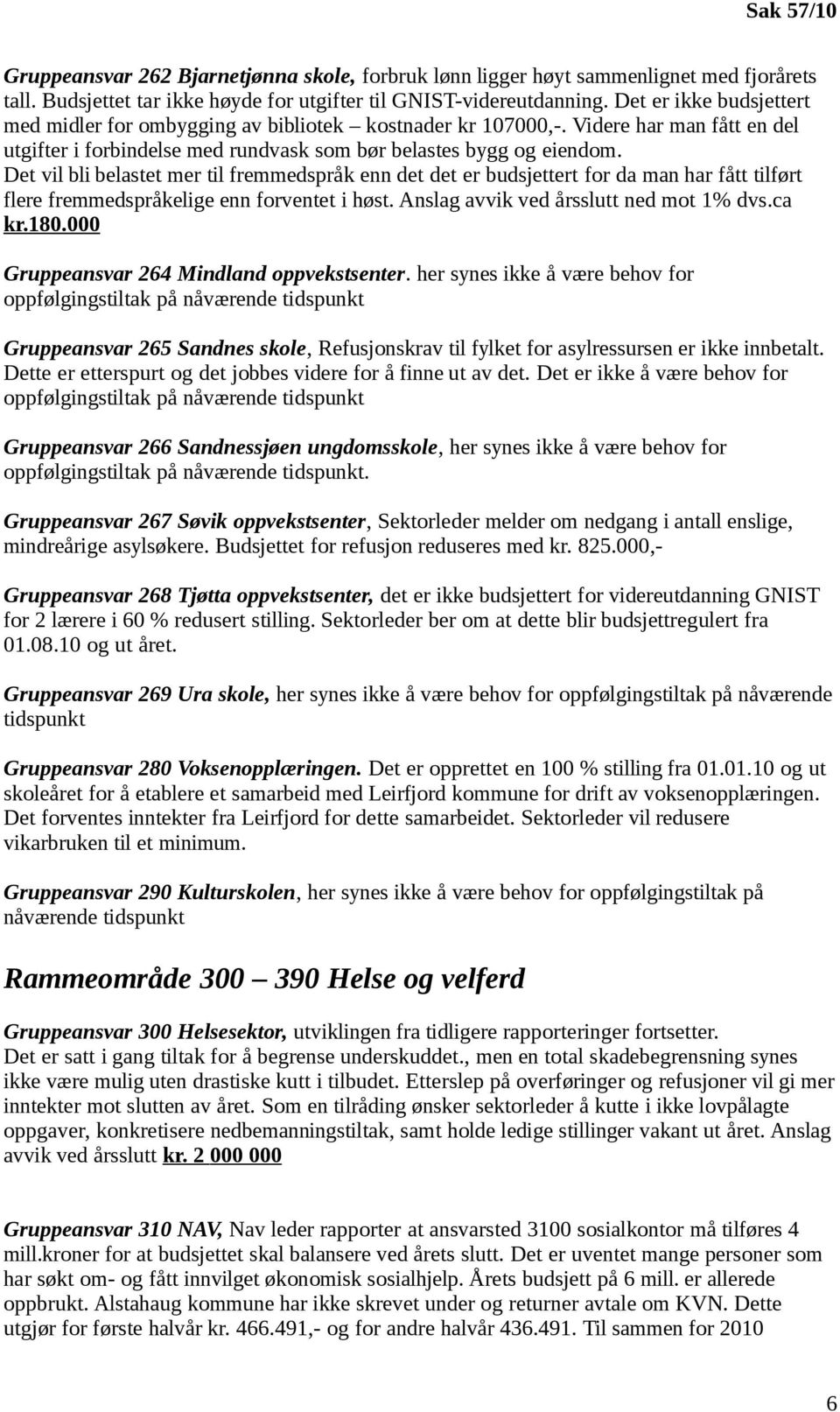 Det vil bli belastet mer til fremmedspråk enn det det er budsjettert for da man har fått tilført flere fremmedspråkelige enn forventet i høst. Anslag avvik ved årsslutt ned mot 1% dvs.ca kr.180.