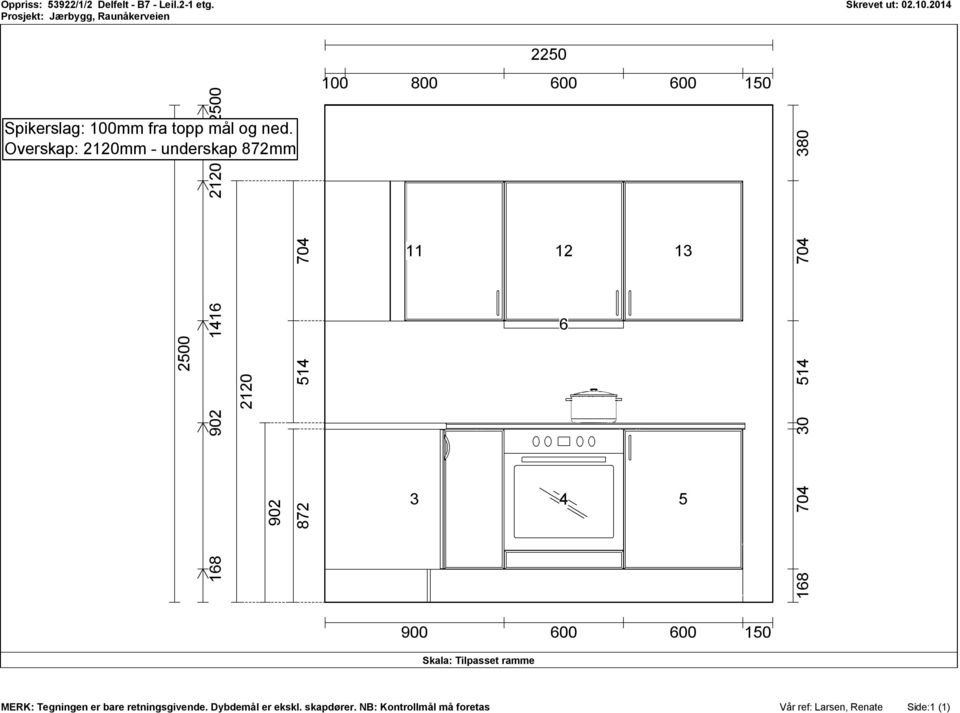 Overskap: 2120mm - underskap 872mm 2500 2120 902 514 704 872 2250 100 800 600 600 150 11 12 6 13 3 4 5 168