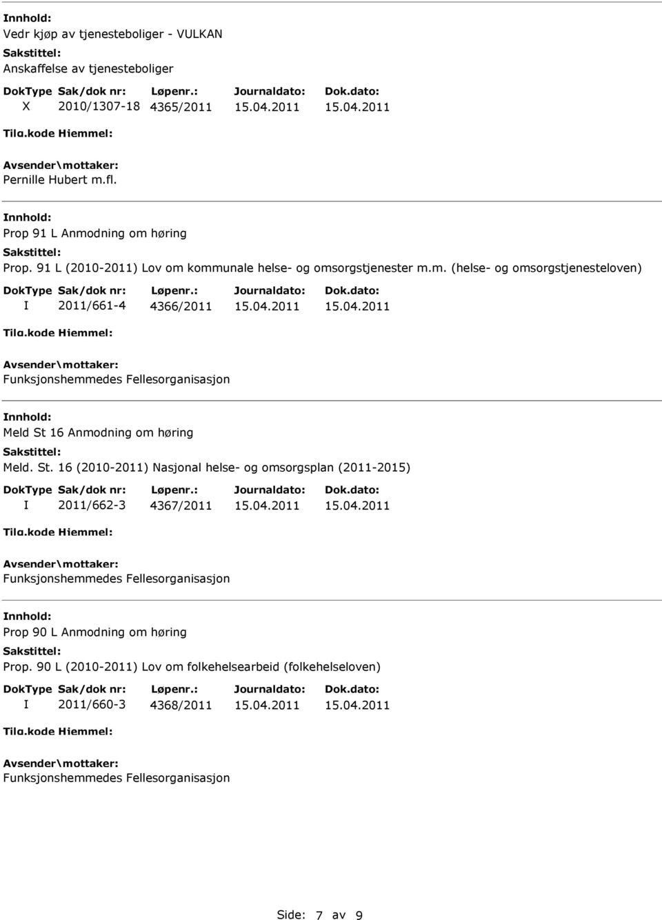 St. 16 (2010-2011) Nasjonal helse- og omsorgsplan (2011-2015) 2011/662-3 4367/2011 Funksjonshemmedes Fellesorganisasjon Prop 90 L Anmodning om høring Prop.