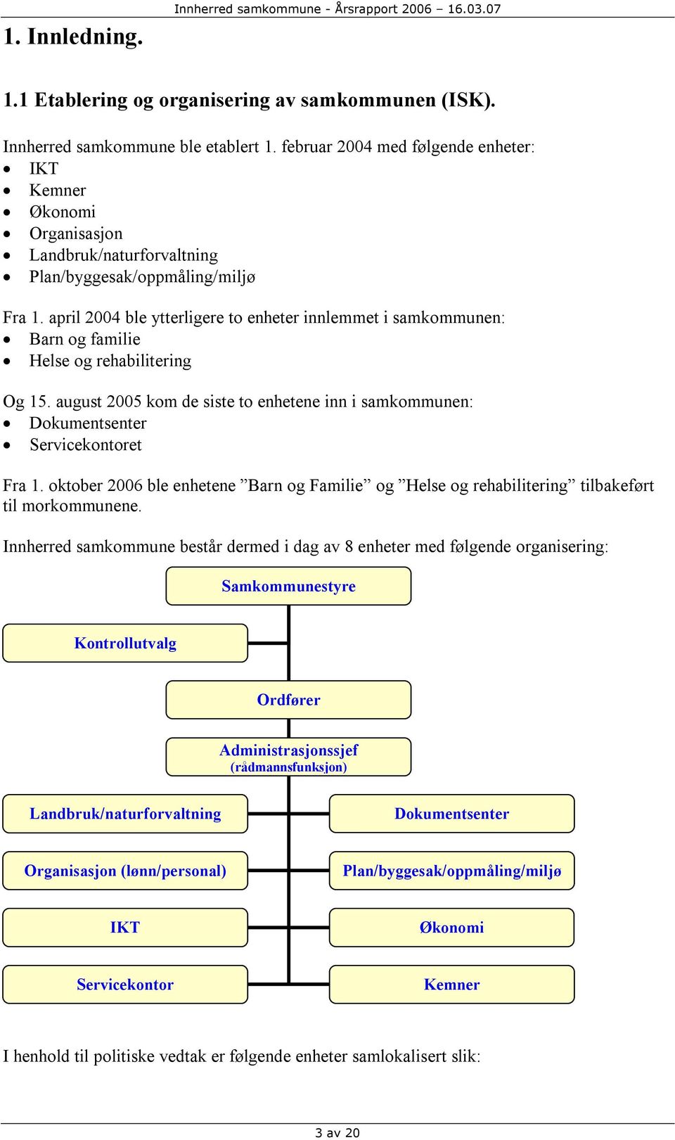 april 2004 ble ytterligere to enheter innlemmet i samkommunen: Barn og familie Helse og rehabilitering Og 15.