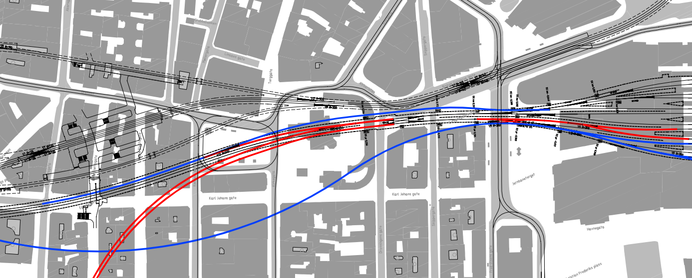 Side 14 6. K3 S-bane- og metrokonseptet Tiltak For å kunne kjøre regiontog med trippel togsett må eksisterende stasjonshaller på Nationaltheatret forlenges til 350 m, se nærmere omtale i kapittel 3.