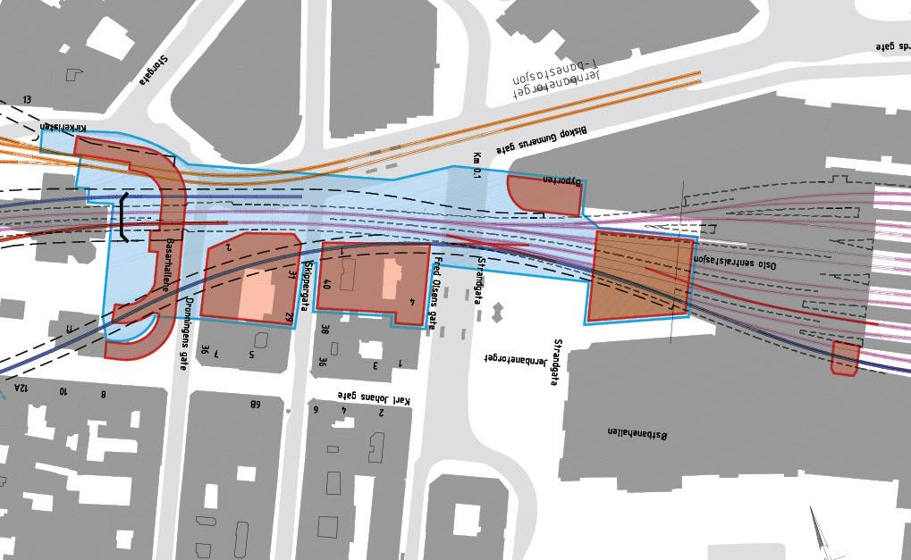 Side 24 Utvidelse av Oslo S vestover (Trakta) Snitt B Snitt C Snitt A Figur 31: Snitt A under stasjonshallen på Oslo S Figur 30: Utvidelse av Trakta vest for Oslo S.