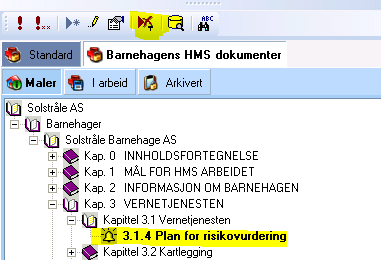 Hvordan slette et dokument i Barnehagens HMS? Du kan enkelt slette et dokument i Barnehagens HMS dokumenter ved å: 1. Merk det dokumentet du vil slette. 2.