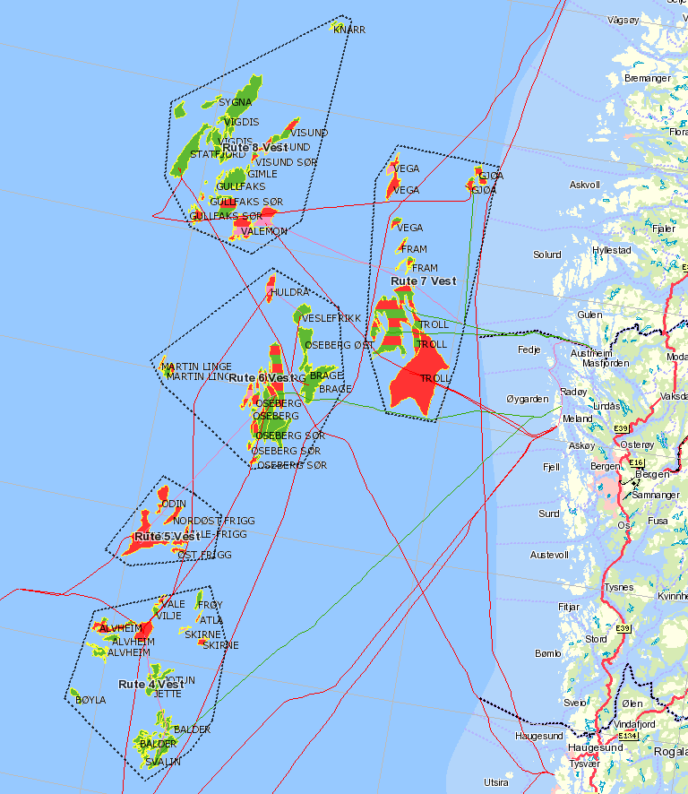 Område 2 Vest Rørledninger Knarr Sygna Murchison Vigdis Statfjord Visund Gimle Gullfaks Valemon 62 N Vega Gjøa Fram Troll