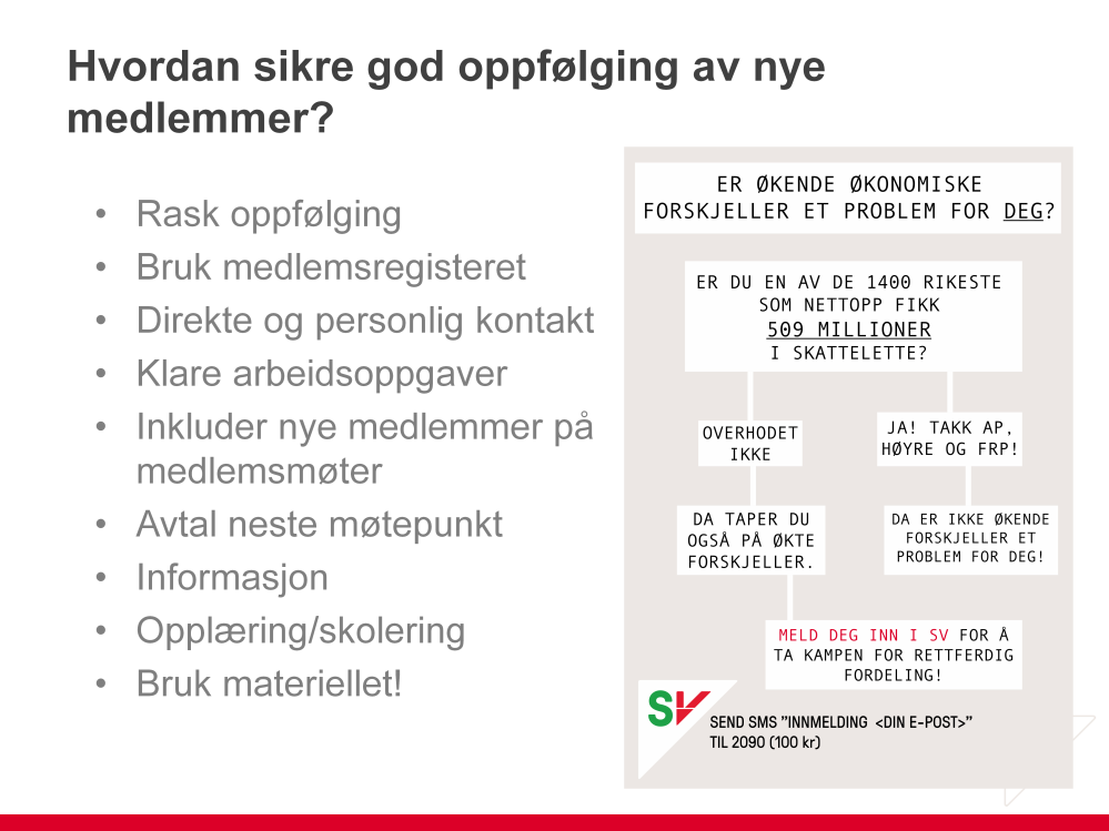 Nye medlemmer må få rask og tett oppfølging for å bli aktive og forbli medlemmer. Sannsynligheten for å slutte med frivillig arbeid er størst det første året.