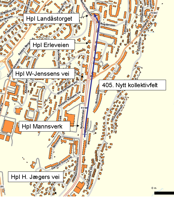 Kollektivfelt Mannsverk Landåstorget. Mot sentrum Problem: Kø mot Landåstorget mot sentrum.