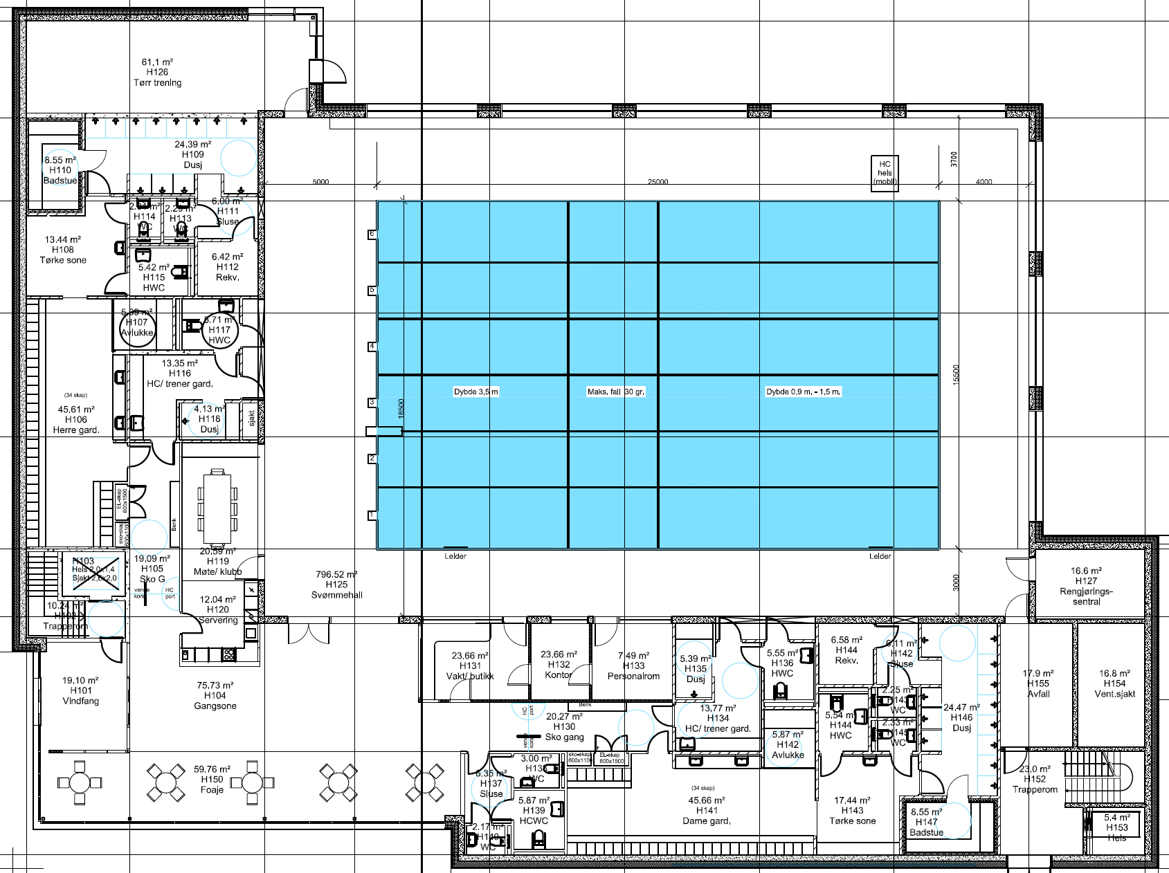 Konkuransebasseng 25x15,5m (6 baner)