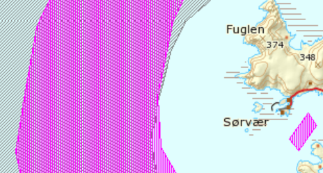 Figur 7.1 Illustrasjon av fiskeplasser rundt Sørvær Kilde: Kystinfo, bearbeidet av Vista Analyse 8.