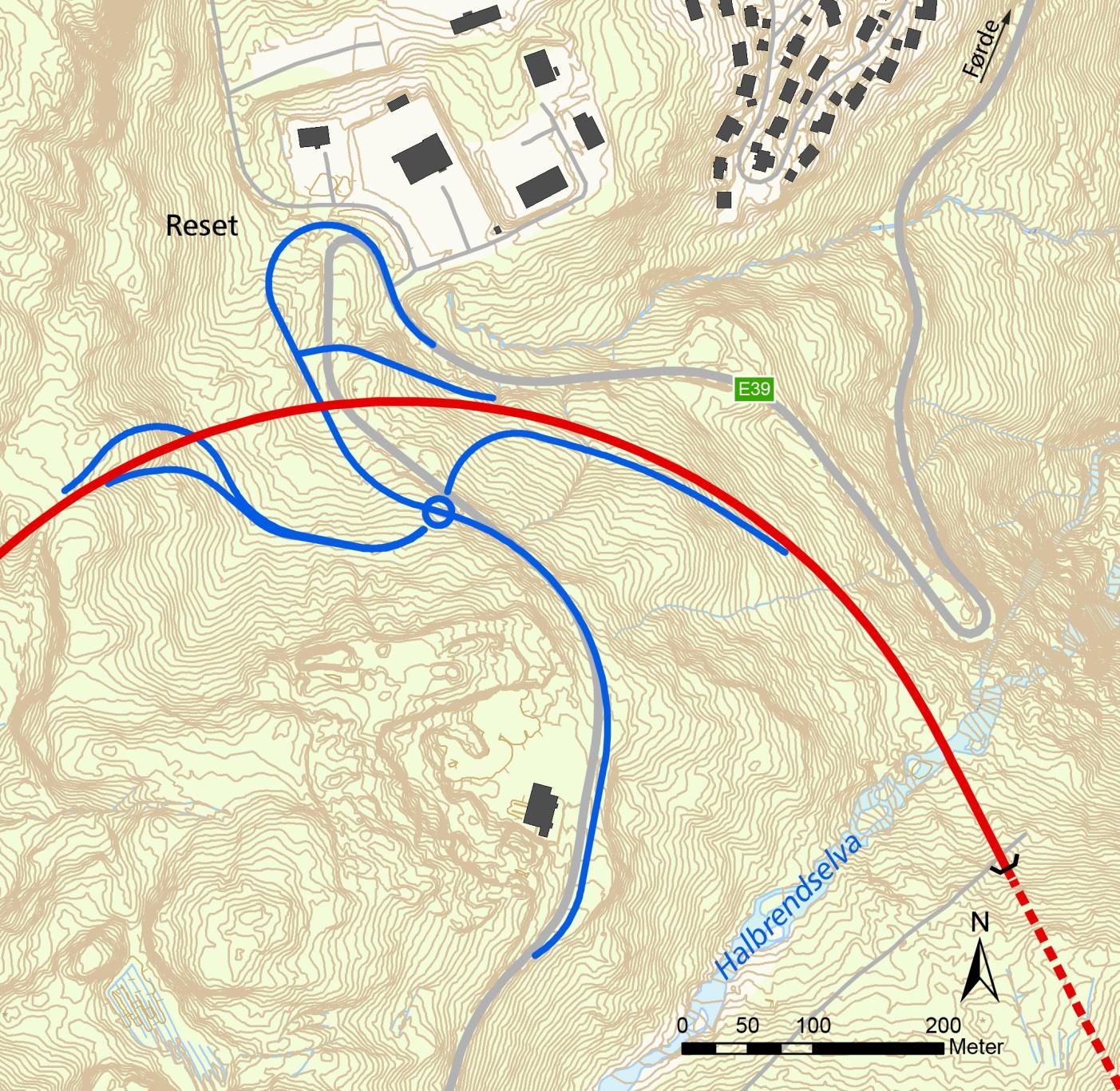 4.6.4 Bekkjaholten nord Reset (2250 m) Frå Bekkjaholten nord går vegen mot Reset i ei lang kurve. For å legge til rette for forbikøyring har E39 her to køyrefelt oppover og eitt nedover.