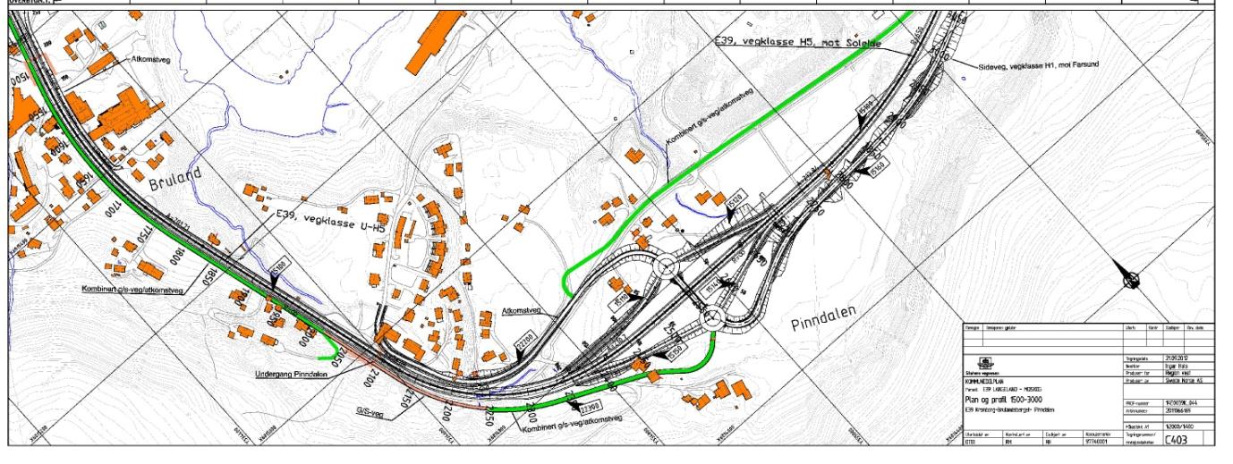 4.6.8 Brulandsberget Pinndalen (1600 m) Denne dagsona gjeld når ny E39 kjem ut på Kronborg og skal til Soleide. Sjå punkt 3.4.6 for strekninga frå Kronborg til Brulandsberget.