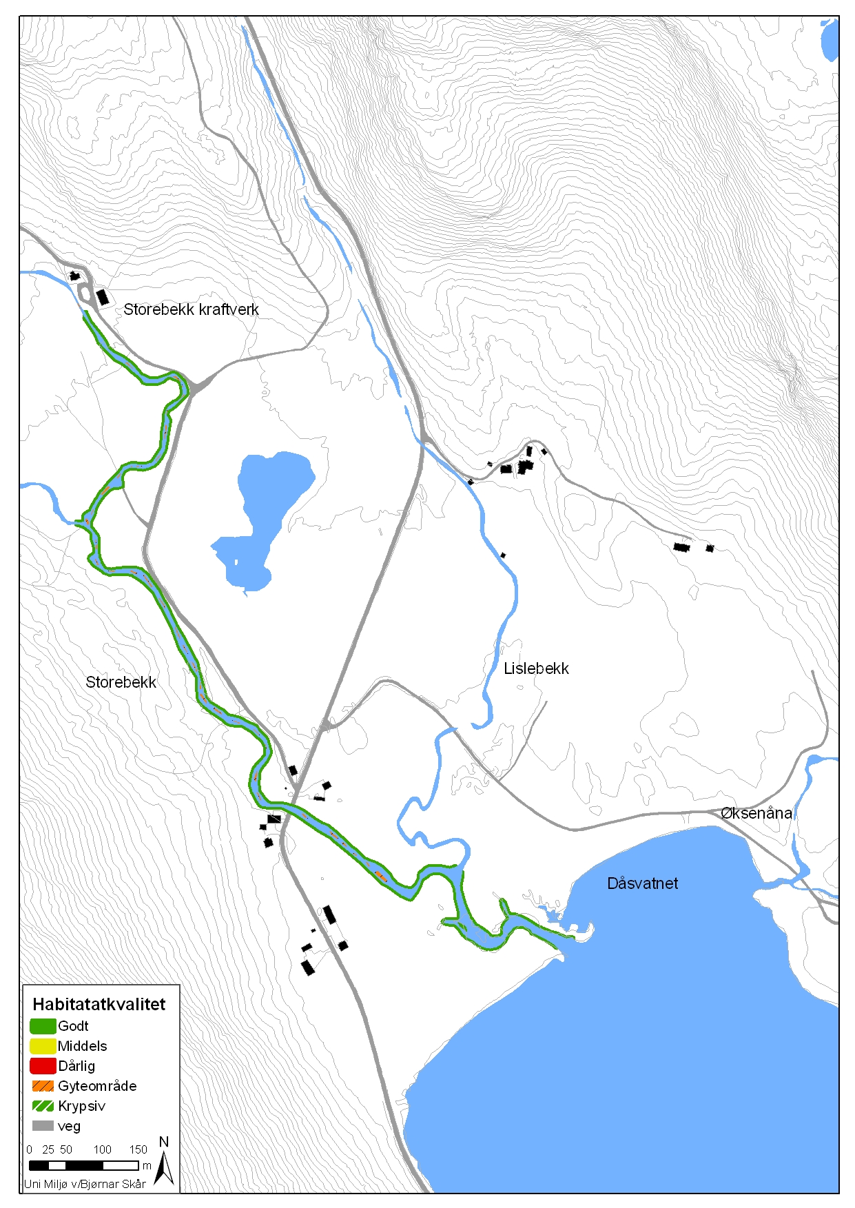 Appendiks kart over habitatforhold i Dåsånavassdraget Figur A1.