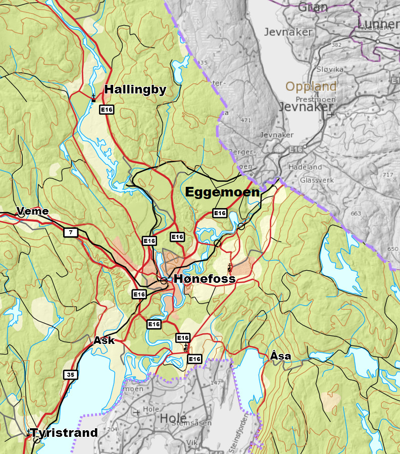 5. Beskrivelse av planområdet 5.1 Beliggenhet Eggemoen ligger i Ringerike kommune, like nordøst for Hønefoss, ikke langt fra grensa mot Jevnaker kommune og Oppland fylke.