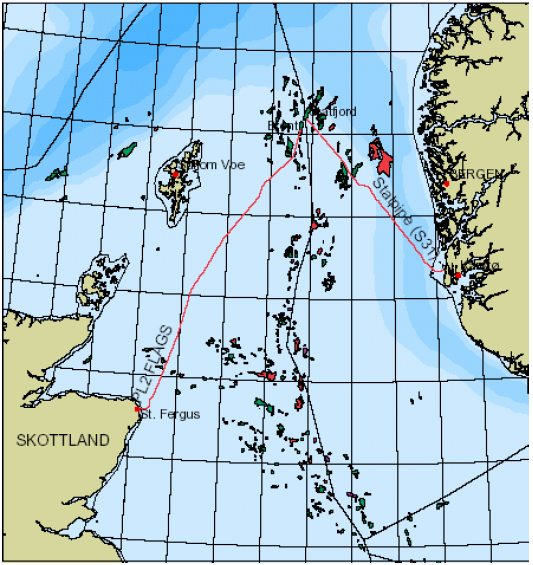 Figur 2. Lokalisering av Statfjord i Nordsjøen (gul sirkel) Statfjord-feltet er et av de eldste og det største oljefeltet i Nordsjøen.
