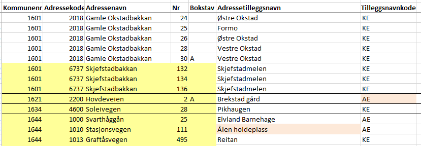 Diverse Filer om Adressetilleggsnavn -bruk