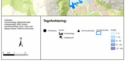 Figur 5. Kart med prøvetakingsstasjoner i Sunndalsfjorden i 2015. Det ble tatt sedimentprøver for kjemiske analyser på stasjonene SF6, SU1, SC4 og SU2.