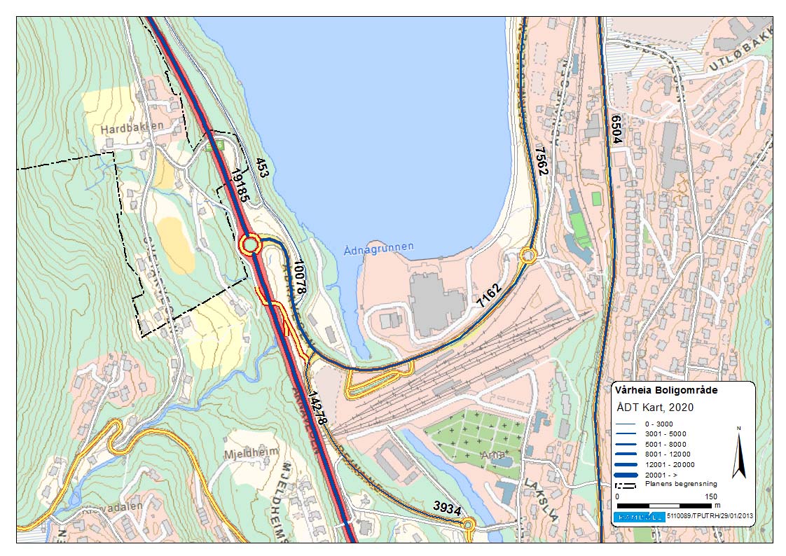 4. Trafikktellinger og turproduksjon ÅDT-beregningene for 2020 basert på RTM, DOM Bergen er vist i Figur 4.