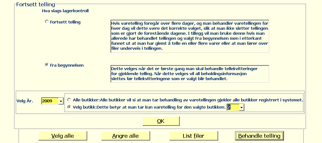 Inngående varetelling Dette er en type telling man vanligvis foretar én gang i året og gjerne ved års slutt. Denne type telling vil legge inn ny inngående beholdning for telte varer.