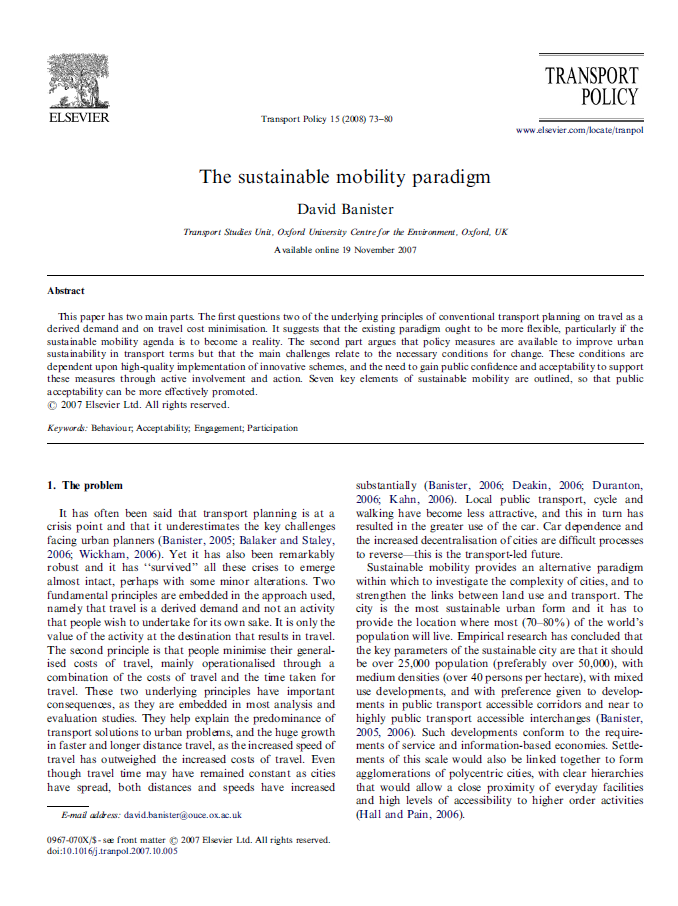 David Banister Professor of Transport Studies at the School