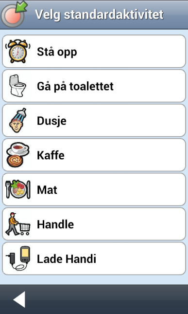 Standardaktiviteter i myabilia Forhåndsprogrammerte aktiviteter som gjør det enklere å legge inn nye Gir forslag til aktiviteter og kan