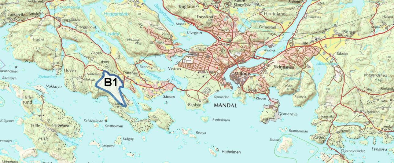 2. BAKGRUNN 2.1 Kommuneplanens arealdel Kommuneplanen i Mandal legger til rette for boligbebyggelse på Lande (B1).