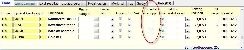 Ny vitnemålsmal Forbedret resultat etter oppnåelse av kvalifikasjon Medfører en merknad/fontnote i