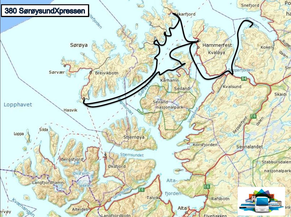 2.2.4 Rute 380 SørøysundXpressen Rutene skal trafikkeres i henhold til planlagt rutetabell, se vedlegg E.