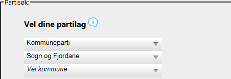 Partiinformasjon kjem opp automatisk.