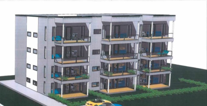 Side 5 Illustrasjon fra Karl Petters tegnestue av planlagt leilighetsbygg B1/B2 For B1-B2 er byggeområdet 318 m 2 pr bygg. Maks BYA er 380 m 2.