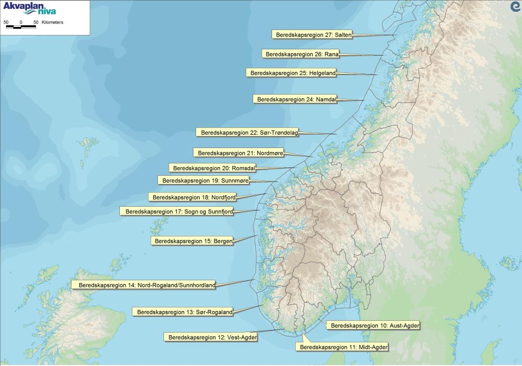 Beredskapsanalyse: Delta 2 Dok. nr. Trer i kraft 2014-05-09 Rev. nr. 6 Administrative grenser/ berørte IUA Figur 6-1 Beredskapsregionene sør for Lofoten [7] 7 Resultater - beredskapsbehov og responstider 7.