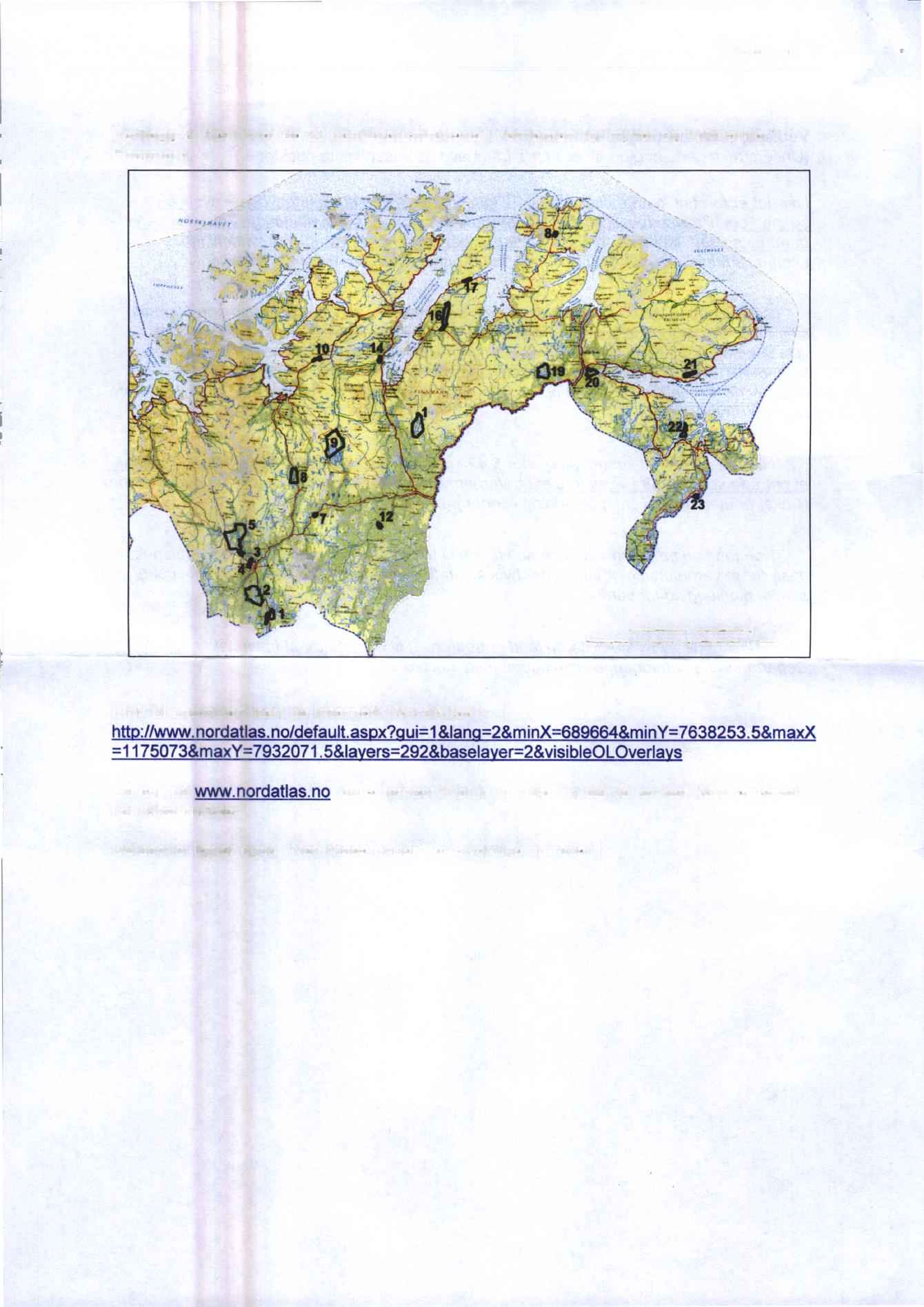 Side 4 av 4 Vedlegg 2: Kart over de 23 kandidatområdene i verneplan for myrer og våtmarker Finnmark Overalktskart vonieforotag Wrnepion for myror og vitmarker I Finommk Link til zoombart kart på