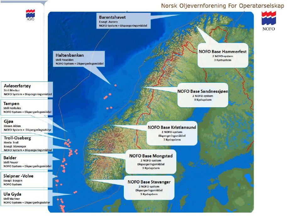 Figur 4-5 NOFOs utstyrsoversikt per mai 2013 Tabell 4-8 Avstander fra til aktuelle oljevernressurser Oljevernressurser Avstand til letebrønn 6407/8-6 Snilehorn (nm) Stril Poseidon Haltenbanken 47