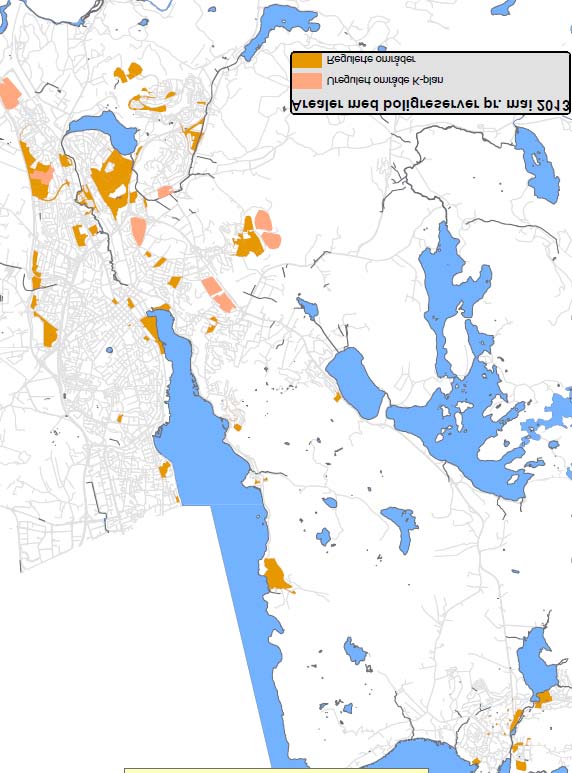 Figur 2: Områder med arealreserver i gjeldende kommuneplan (utbyggingspotensiale per mai 2013).