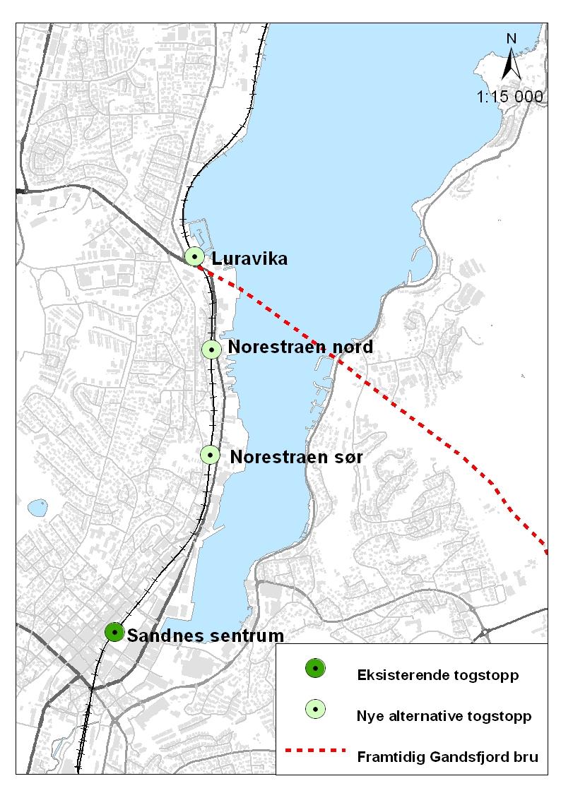 BAKGRUNN Planprogrammet til Kommuneplan for Sandnes 2011-2025 har, under kapitelet arealforvaltning, følgende planoppgaven (s53): Mulighetene for etablering av nytt togstopp på Lura/Norestraen skal