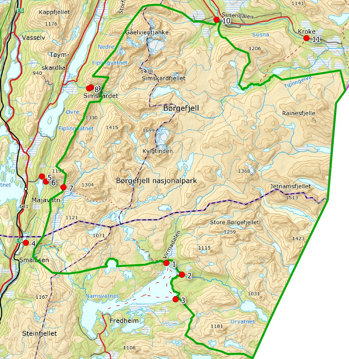 Skiltplan med plassering og skiltutforming Kart med