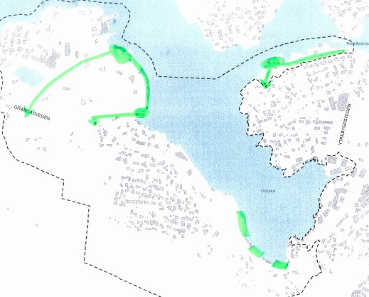 Grønnstruktur ved sjøen i planen for Dolvika Hope Det er usikkert hvor mange og store friområder langs sjøen som kan etableres i den nye områdereguleringen.